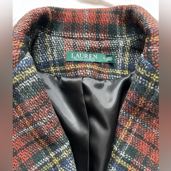 NEW $380  Lauren Ralph Lauren Women’s Sz 4 Wool Blend Blanket Plaid Reefer Coat - Picture 7 of 14